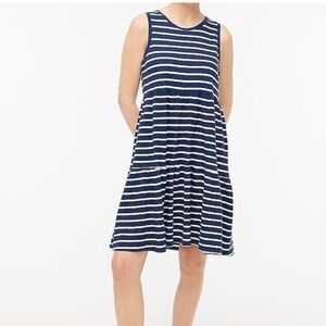 J Crew Factory Stripe Tier Mini Dress Knit Navy White Coastal Preppy Medium